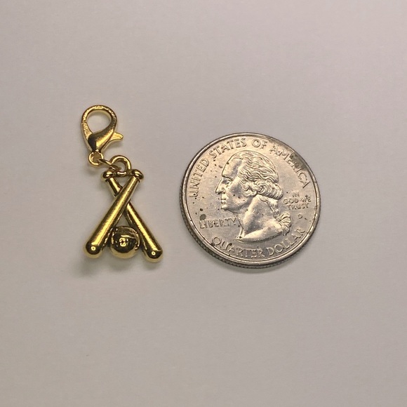 NEW Charm Goldtone Baseball Bats Crossed Sports Clip On Charm - Picture 2 of 4